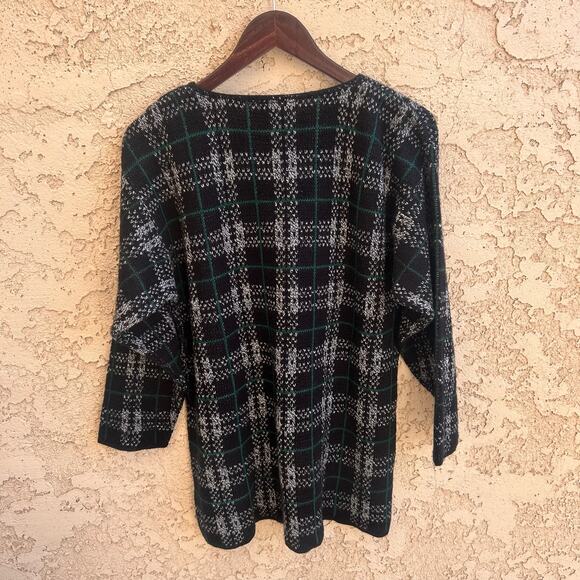 Vintage Plaid Knit Grandma Soft Sweater Croquet Club M - Picture 2 of 4
